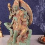 Brass Lord Shiva and Parvati Statue | 12.7" Green Sand Patina | 7.7kg Sacred Masterpiece | Divine Couple Art | Jaipurio